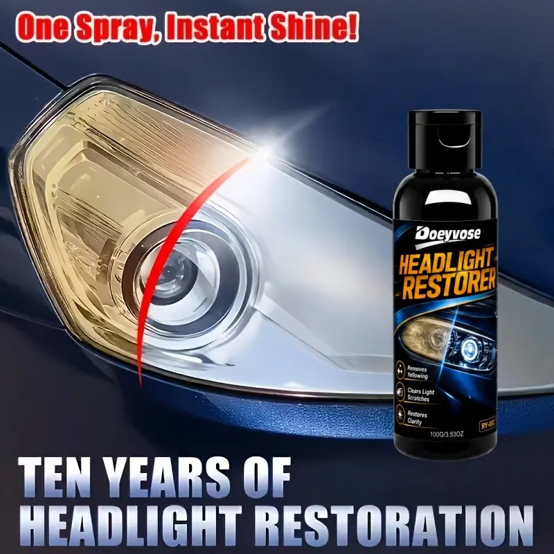 Headlight Yellowing Remover, Car Headlight Oxidation and Yellowing Cleaner, Restores Clear Shine in Minutes, Easy to Use, Car Care Products, Suitable for Cars, Motorcycles, Suvs