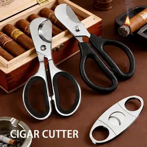 1/2pcs stainless steel cigar cutter and opener - double-edged blade with anti slip rubber handle, stainless steel material - professional cigar cutter Home, suitable for smokers to use