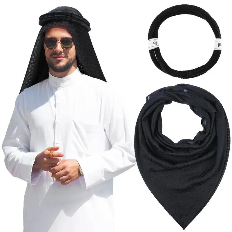 Arab Shemagh Keffiyeh Head Wrap Scarf Arabic Desert Headwear With Aqel Rope Costume Accessories