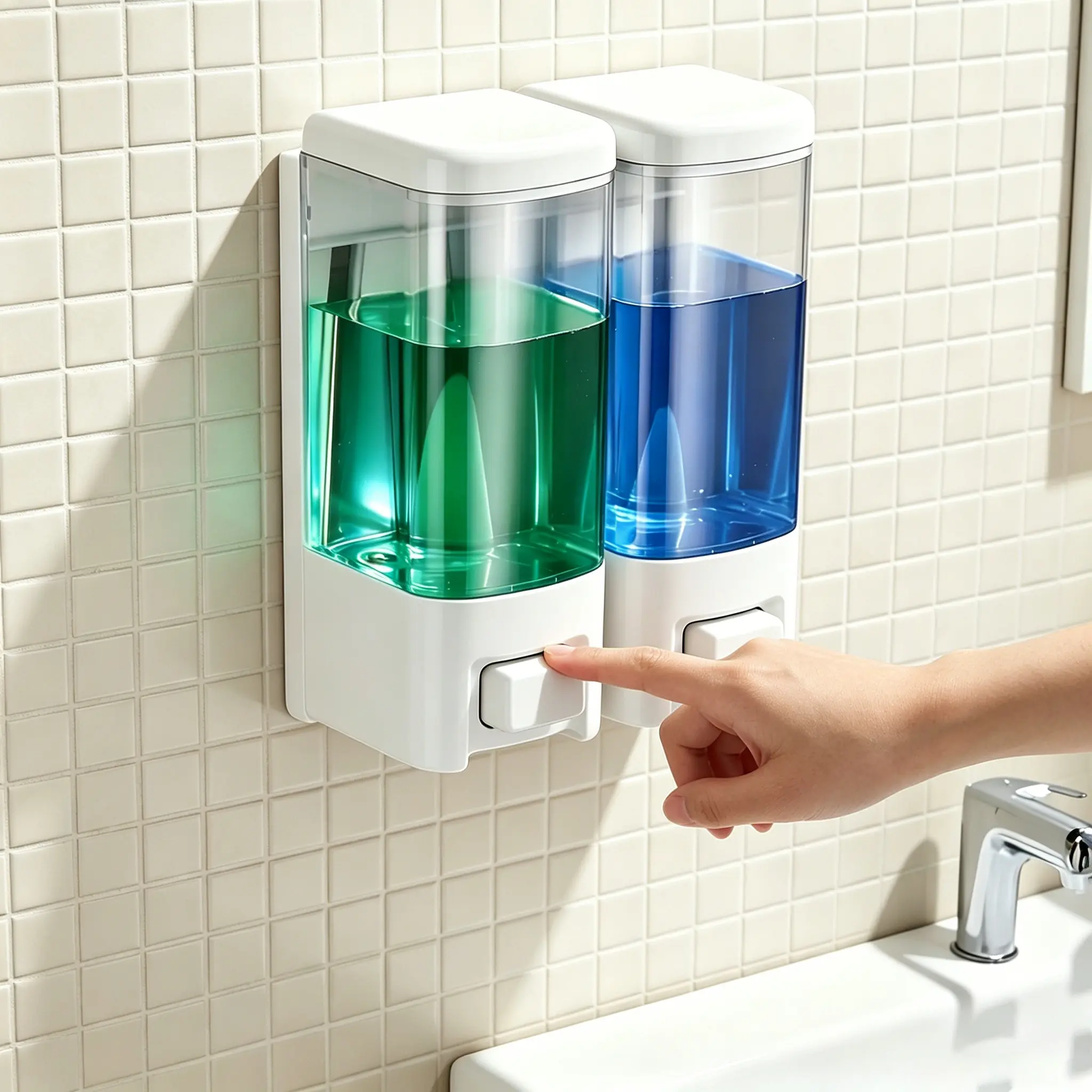 2-Pack Wall-Mounted Dish Soap Dispenser, Leak-Proof Press-Type Hand Sanitizer and Disinfectant Dispenser, 500ML Capacity, Bathroom Liquid Soap Dispenser Set, Bathroom Kitchen Use