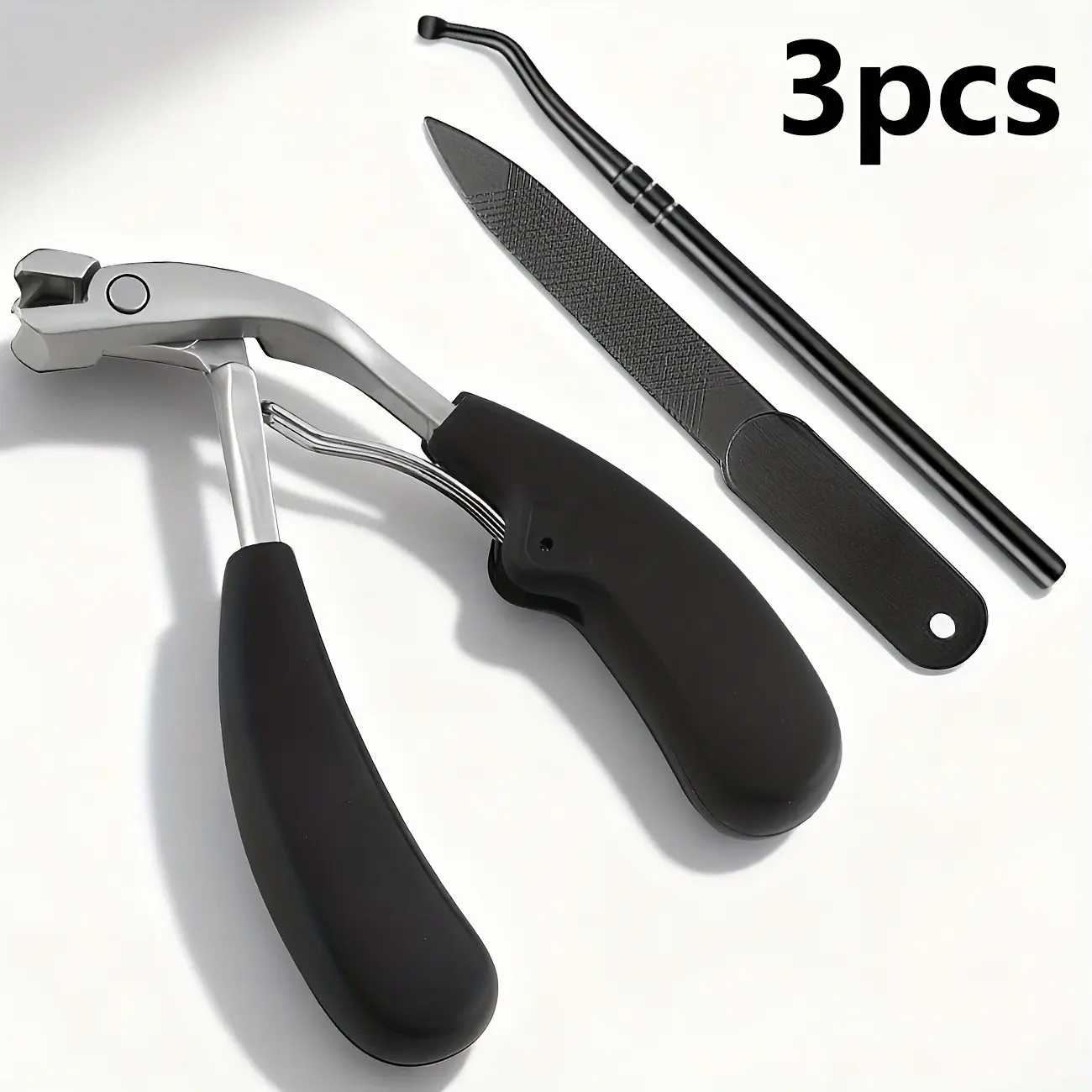 3 Piece Wide Opening Nail Clippers Set, Matte Non-Slip Handle, Stainless Steel File, Home Thick Hard Nails Manicure Tools