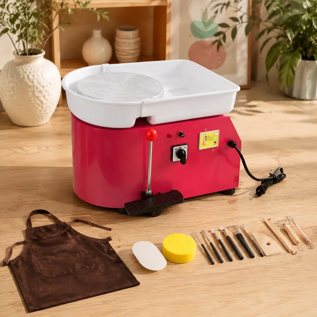 ARCH 10 Inch Electric Pottery Wheel, Ceramic Clay Machine with Foot Pedal & Detachable Basin, 60-300RPM Adjustable Speed, Complete DIY Pottery Tools for Adults & Beginners, Pink
