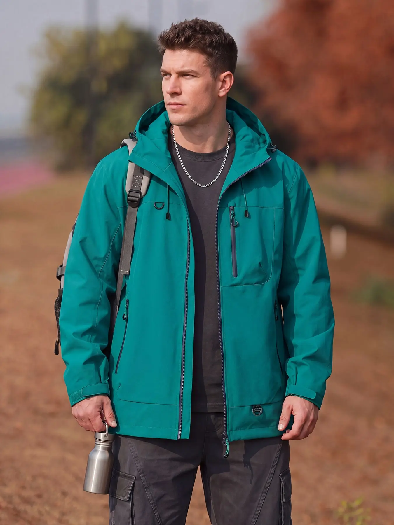 2026 New Outdoor Hooded Hiking Jacket, Fall Winter Windproof Waterproof Three-Function Coat, Breathable Comfortable Fashion Plain Color