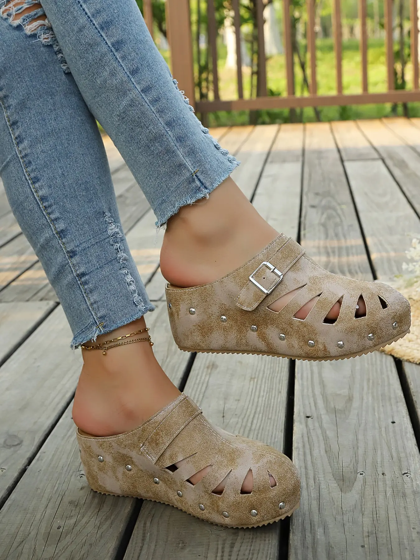 Summer Retro Vintage Sandal, Women's Buckle Slip-On Mules, Anti-Slip Soft Sole, Outdoor Walking, Grocery Shopping, Commute Shoes
