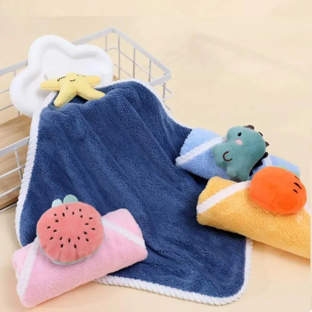 Cute Cartoon Kids' Hand Towel Set, 4-Piece Soft Coral Fleece Face Towels, Water Absorbent with Hanging Loop for Bathroom, Face Towel