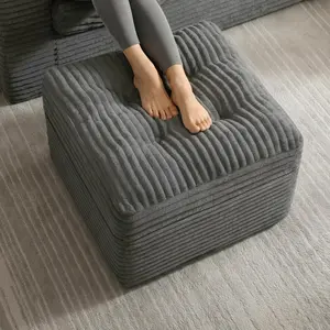 23.6in Pouf Ottoman, Corduroy Foot Rest with Dual-Layer Support, Large Poofy Pouf with Soft Chunk-Foam Top & Firm Foam Base, Floor Foot Stool for Living Room, Dark Grey