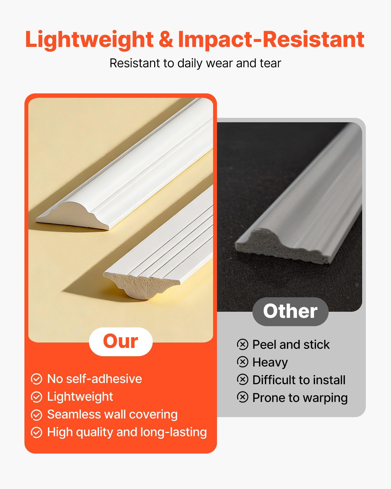 VEVOR Wall Molding 3 Pack, Wainscoting Panels Kit, Lightweight Paintable Polystyrene, Easy to Install, Waterproof Accent Wide Profile Trim for Interior Living Room, Bedroom,White (24x54 + 24x24 in)