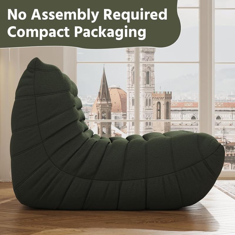 Bean Bag Chair, Fireside Chair, Large Bean Bag Chair for Adults, Bean Bag Chairs for Teens with High-Resilience Foam, Non-Slip Base Floor Lounge Sofa,Living Room (Green, Single)