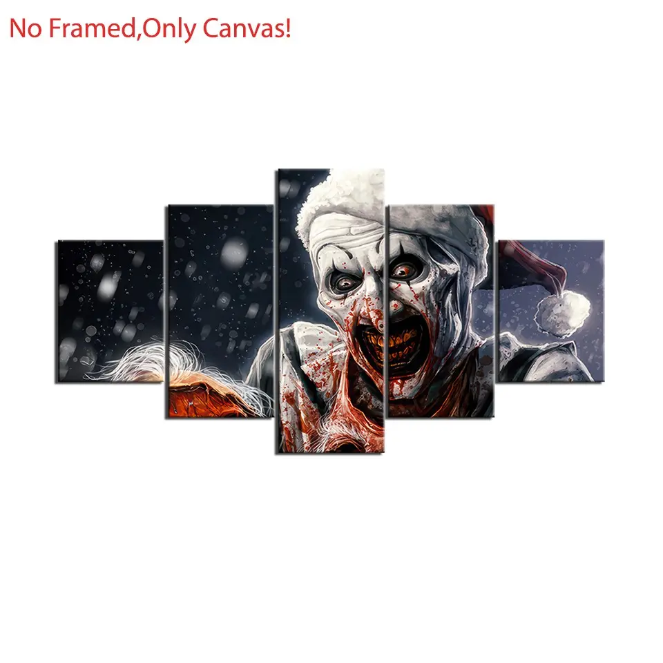 5 piece/set of frameless canvas painting print poster, classic Scream Horror Movie Style art, terrifier, A perfect gift for Halloween lovers, the perfect gift for bedroom, living room, kitchen, dormitory corridor, mural, wall decoration
