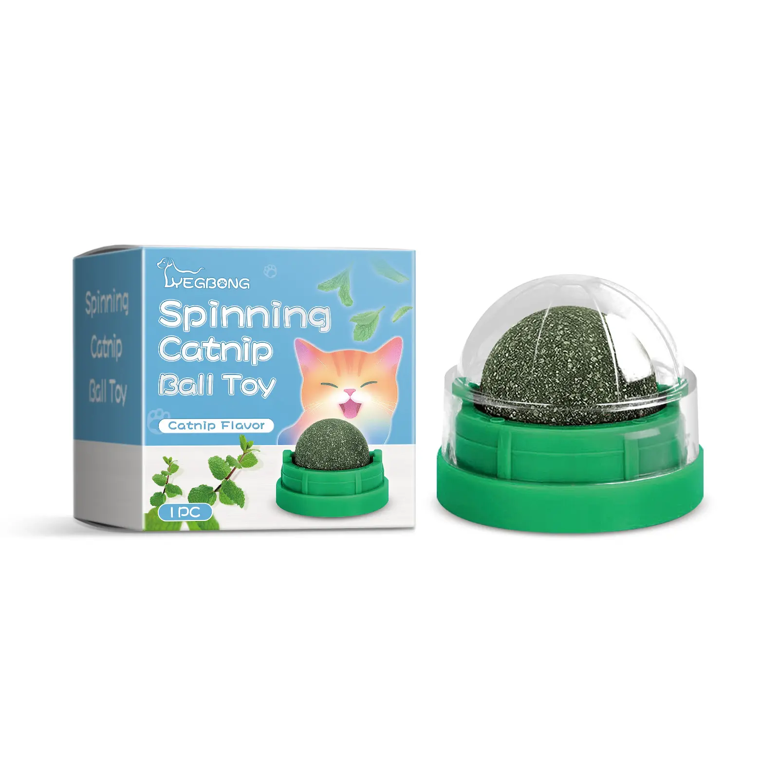 Yegbong Mint-Flavored Rotating Cat Ball Toy, Ball Shape Dental Care Chew Toy for Teeth Cleaning, Rotates & Spins