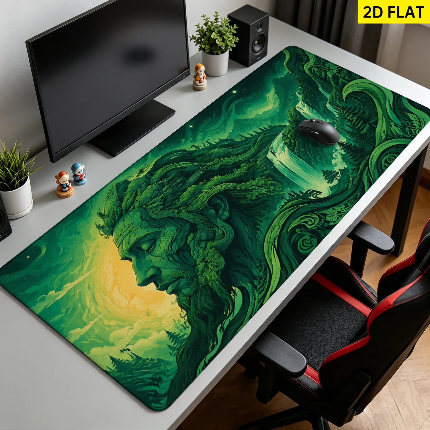 Extra Large green forest spirit waterfall Mouse Pad,Non Slip Rubber Pad,Desktop Decoration Drotection Pad,Washable,Lock Edge Multi Size,Premium Multipurpose Mousepad For Home,Office,Gift for Family and Friends