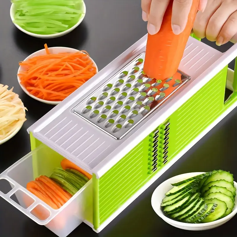 Green 5-in-1 Multifunctional Square Grater - Kitchen Utensil for Vegetable Cutting, Cooking Prep with 5 Functions, Five Functions