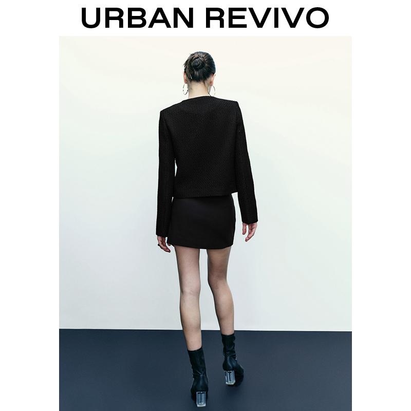 URBAN REVIVO Fashionable Tweed Jacket for Women  UWG130014 Casual Outfit 2025 Women Clothing Girl Elegant Fashion Trendy and Versatile OOTD Outerwear Coats