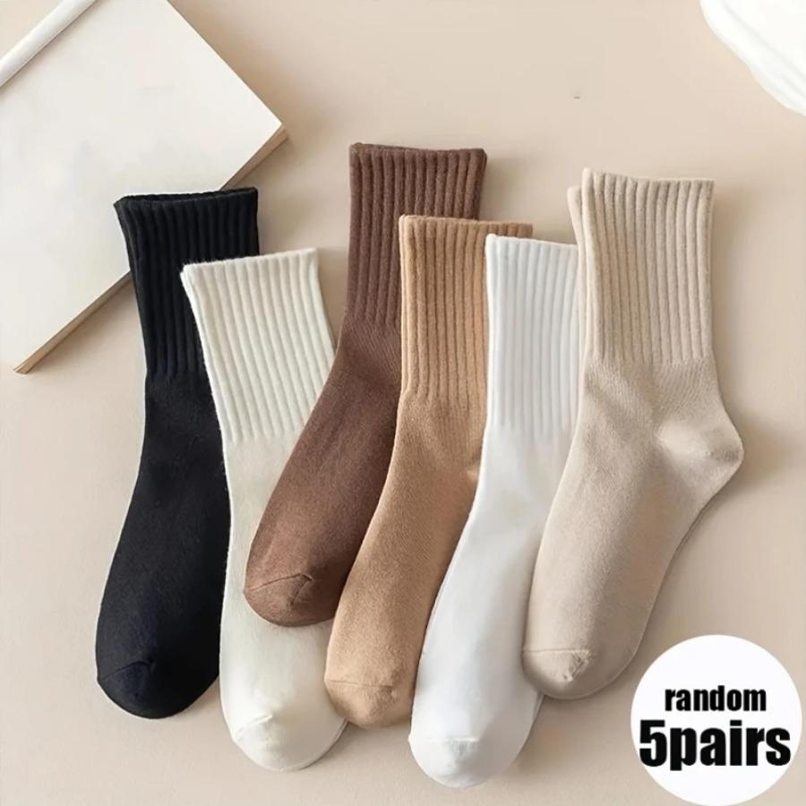 1Pairs of Solid Color Mid Tube Socks - Mixed Color, Striped Mid Tube Socks, Suitable for Outdoor Wear in All Seasons Fashion Minimalist