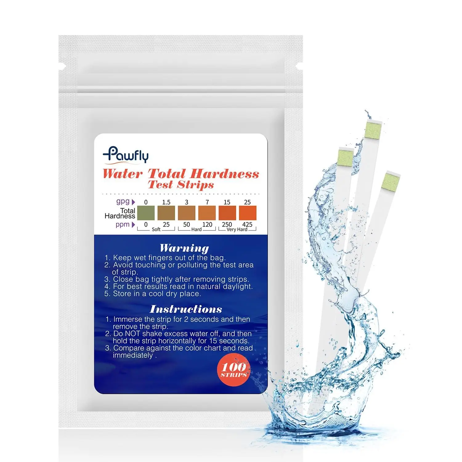 Hardness Test Kit - 100 Strips for Drinking, Tap, Well, Pool &  Water - Quick & Accurate Calcium & Magnesium Test (0-425 PPM)