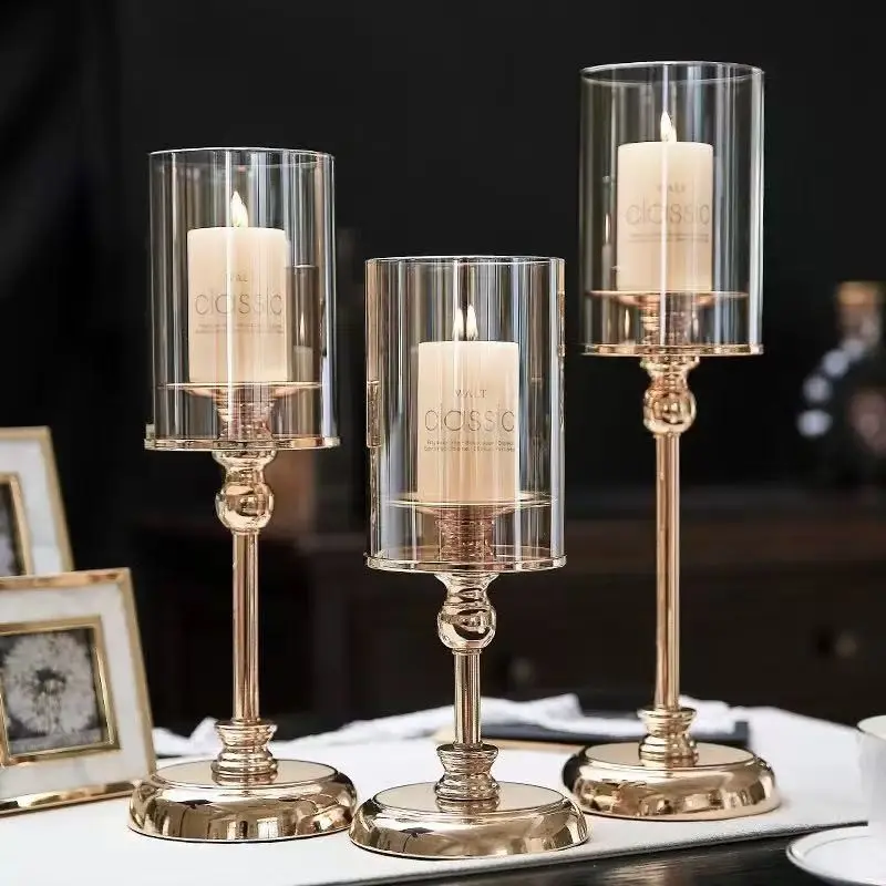 Three-Piece European Home Decor Set, Dining Table Centerpiece, Living Room Hotel Wedding Decoration, Luxury Metal Candle Holder, Candle Holders for Table Centerpiece