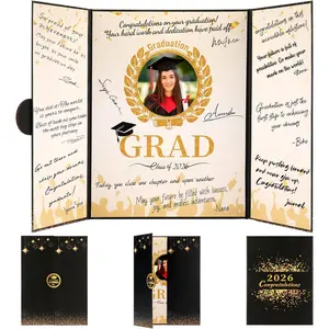 Graduation Guest Book 2026, Graduation Signature Board Sign in Book with Picture Frame for 4x6 Photo, Black Gold Class of 2026 Graduation Party Decorations for College & High School Celebrations