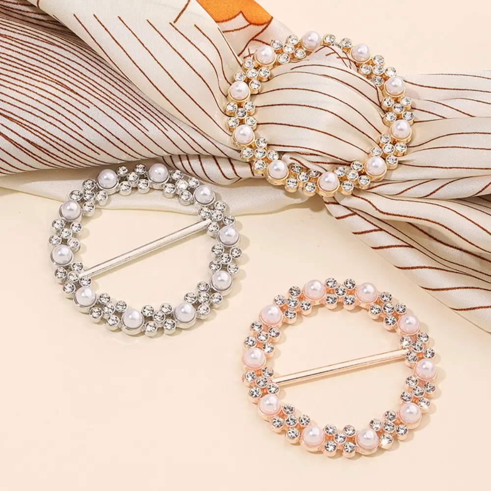 3pcs Sparkling Pearl Rhinestone Metal Square Slider Buckle 4.4×4.4cm, Versatile Hem Tie Ring, All-Match Decor Fastener for Scarves, Belts, Shirt & Blouse Hem Styling, Glamorous, 4.4Cm × 4.4Cm