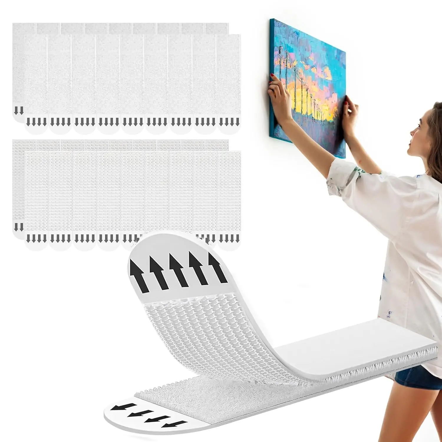 High-Quality Adhesive Removable Heavy Duty Picture Strips Kit - 36 Strips (18 Pairs), No-Nail Metal & Plastic Sticky Wall Hangers, 16 lbs Capacity, Suitable for Glass & Tiles, Free Poster Hangers & Refill Adhesive, Adhesive Strip