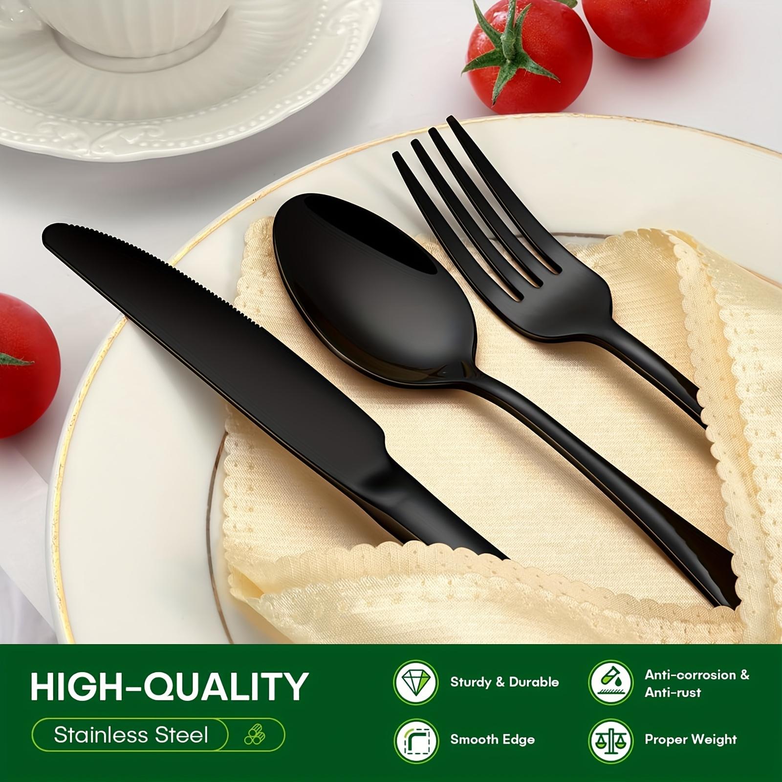 60pcs Silvery/Black Stainless Steel Silverware Suitable For 12 People To Use, Steak Knife, Salad Fork, Dessert Spoons, Cutlery Set With Gift Box, Kitchen Accessories, Home Outdoor, Wedding Camping Stuff, Christmas Party Gift, Dishwasher Safe