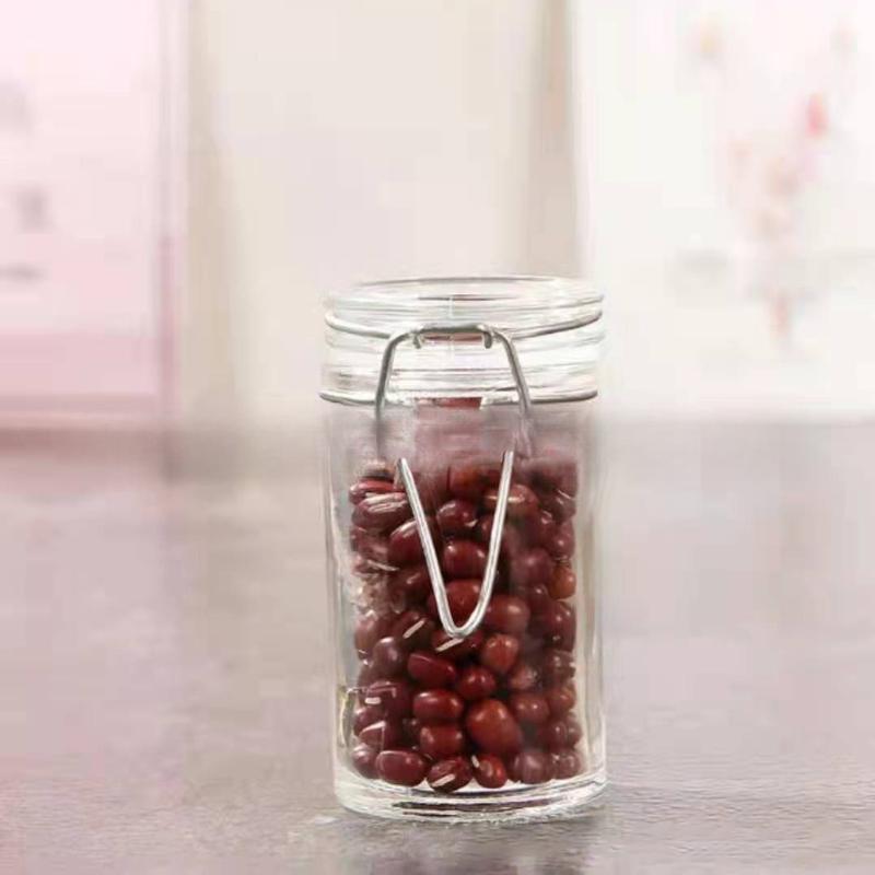 Glass Sealed Jar with Snap Lid Tea Jar Square Round Glass Bottle Honey Jar Pickle Jar Dried Fruit Grain Sealed Bottle
