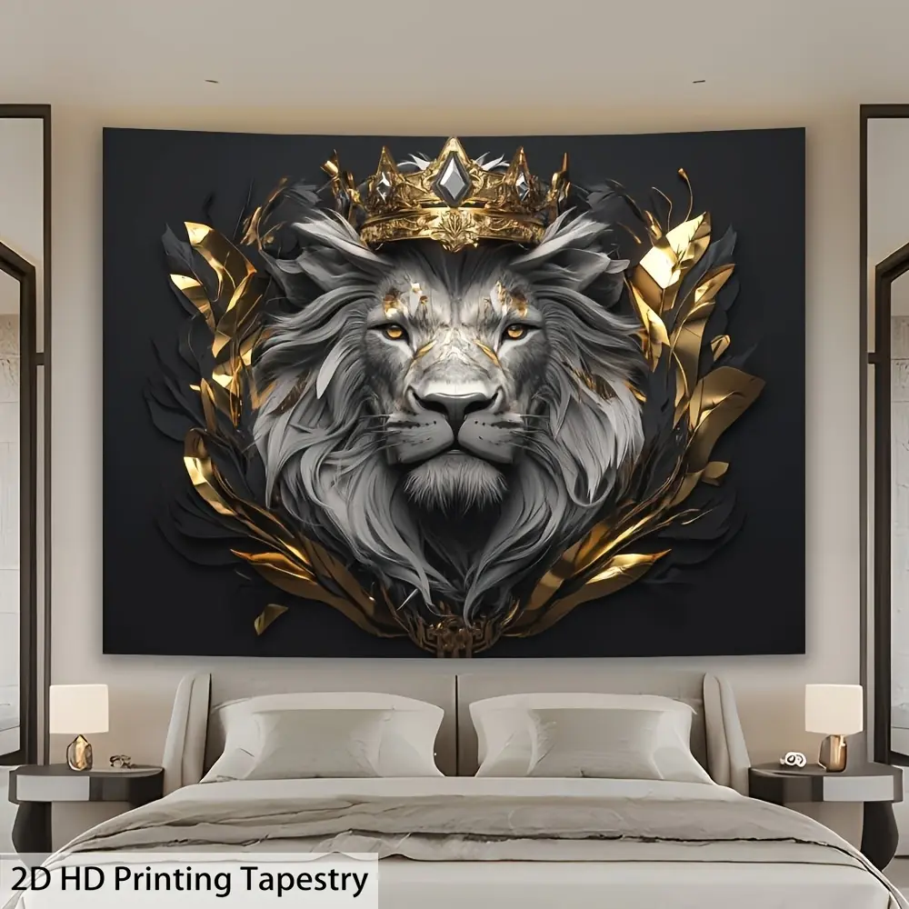 Majestic Lion Crown 2D Flat Banner Backdrop Decoration | Single-Sided Polyester Fabric with Metal Grommets, Easy Hanging, Perfect for Living Room, Bedroom, Office & Party Decor