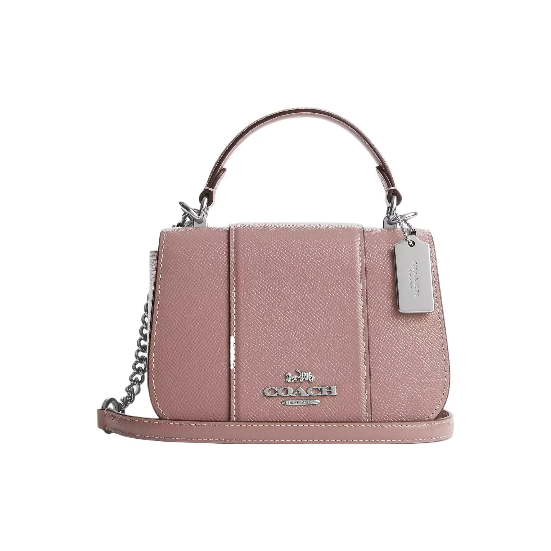 COACH Lysa 18 Crossbody Handbag for Women – Dusty Rose and Silver Patent Leather with Signature Silver Logo