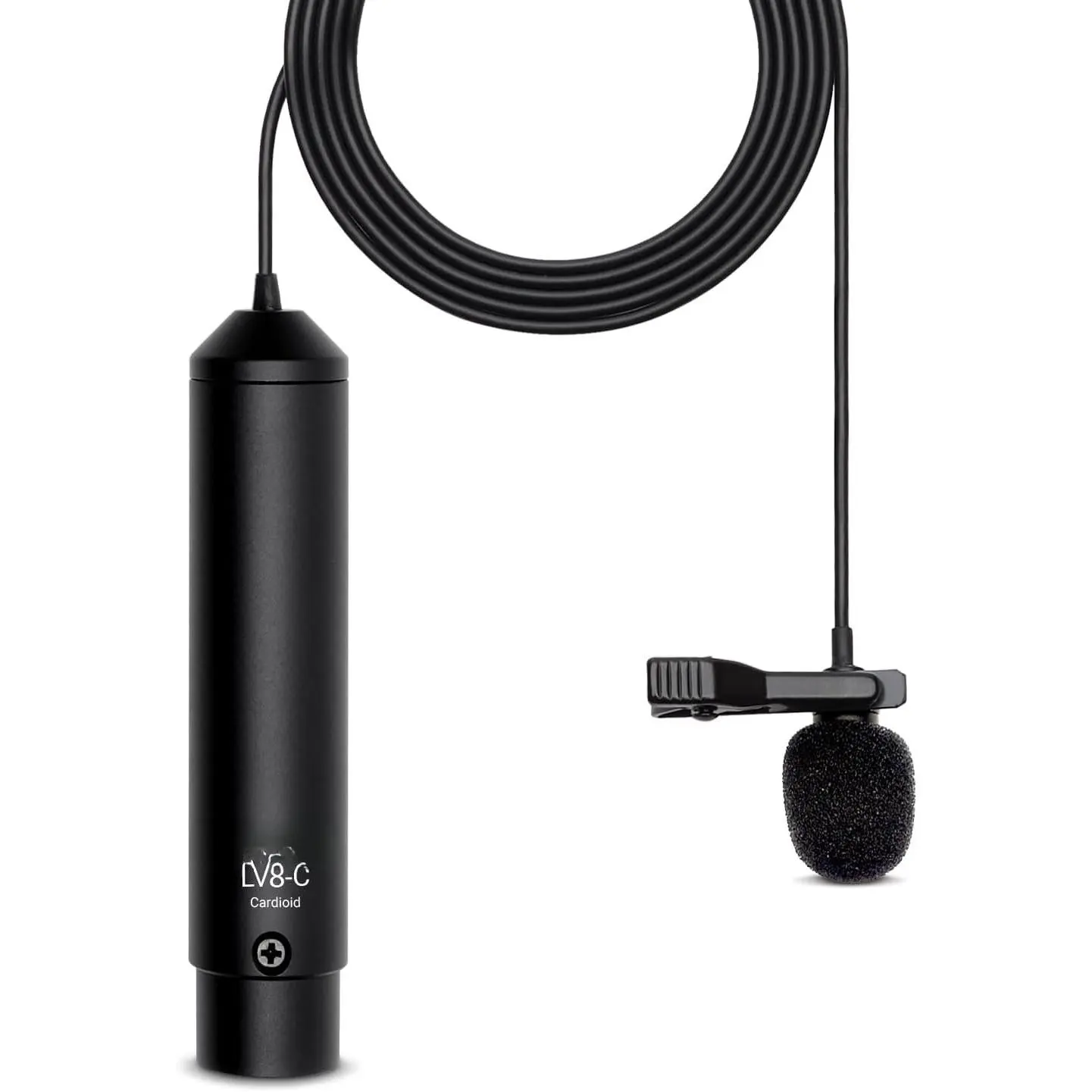 LV8-C Broadcast-Quality XLR Lavalier Cardioid Condenser Wired Microphone with 12mm Mic Capsule for Accurate Voice Recording - Kit Includes Lapel Clip, Case and Windscreen