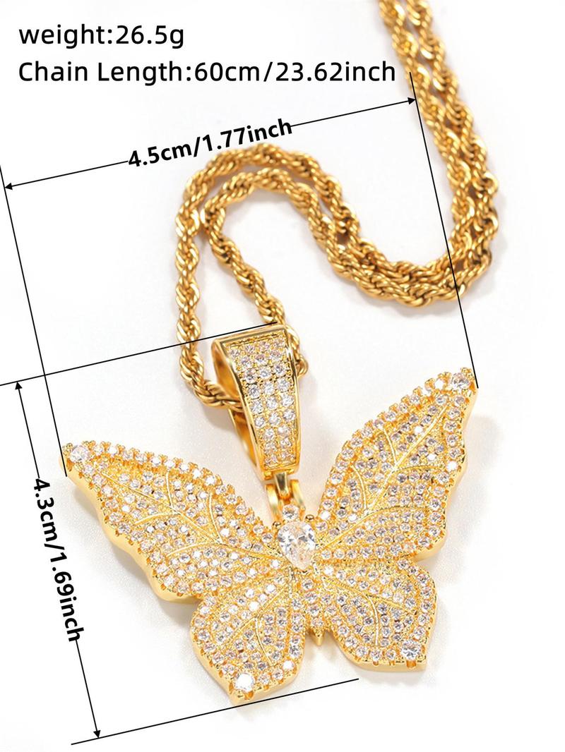 Rhinestone Butterfly Pendant Necklace for Women, Shining Party Accessories, Luxury Gorgeous Rope Chain Necklace, Fashion All-match Jewelry for Party, Daily Clothing Decor for Girl, Jewelry Accessory