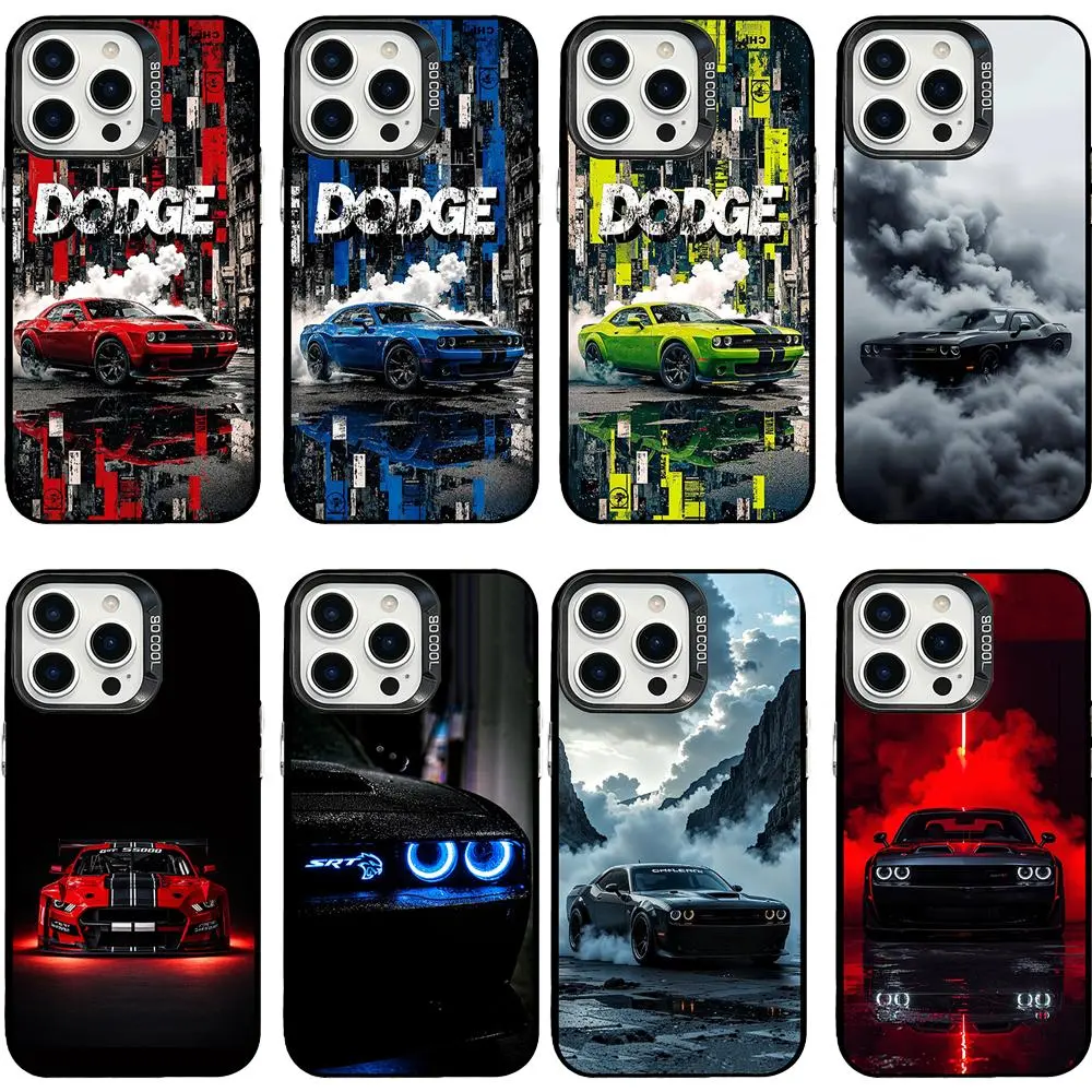 Cool Neon Smoke Dodge Challenger SRT Sport Car Graphic phone case For iPhone 17 Promax Air 16 Pro 15 14 Plus 13 12 & Samsung S23-26 Anti-Fingerprint Heavy-Duty TPU Protective Cover Great For Automotive Enthusiasts, Secret Santa & Car Meet Matching Gifts,,