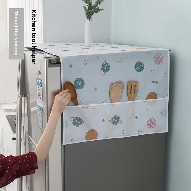 Daisy Print Refrigerator Dust Cover with Storage Pockets Multi Functional Waterproof Fridge Top Protector Household Kitchen Appliance Dust Proof Cover 1 Pack