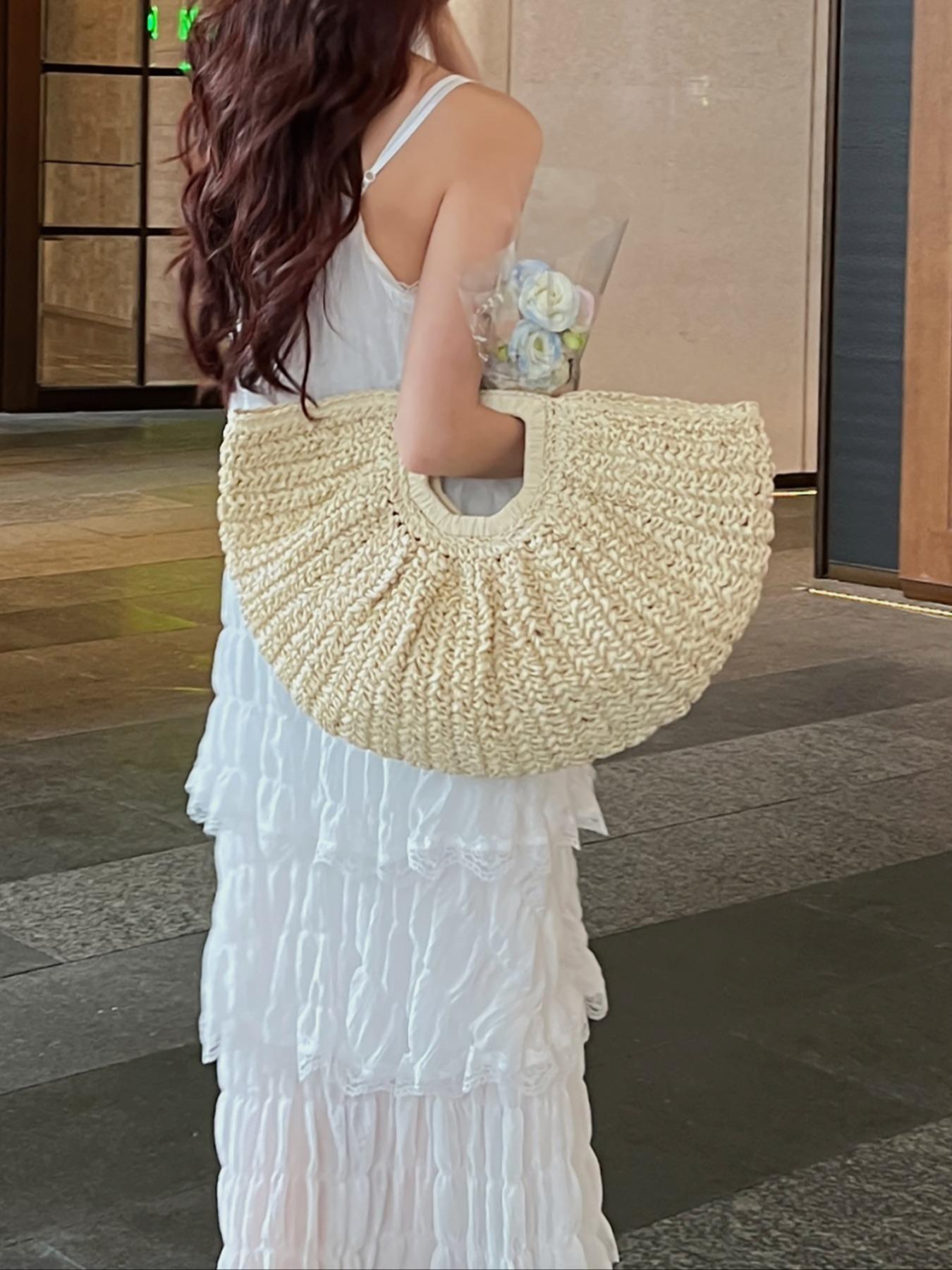 Women's 2026 Summer Large-Capacity Bohemian Straw Handbag, Casual Trendy Versatile Plain Color Bag for Travel and Daily Use