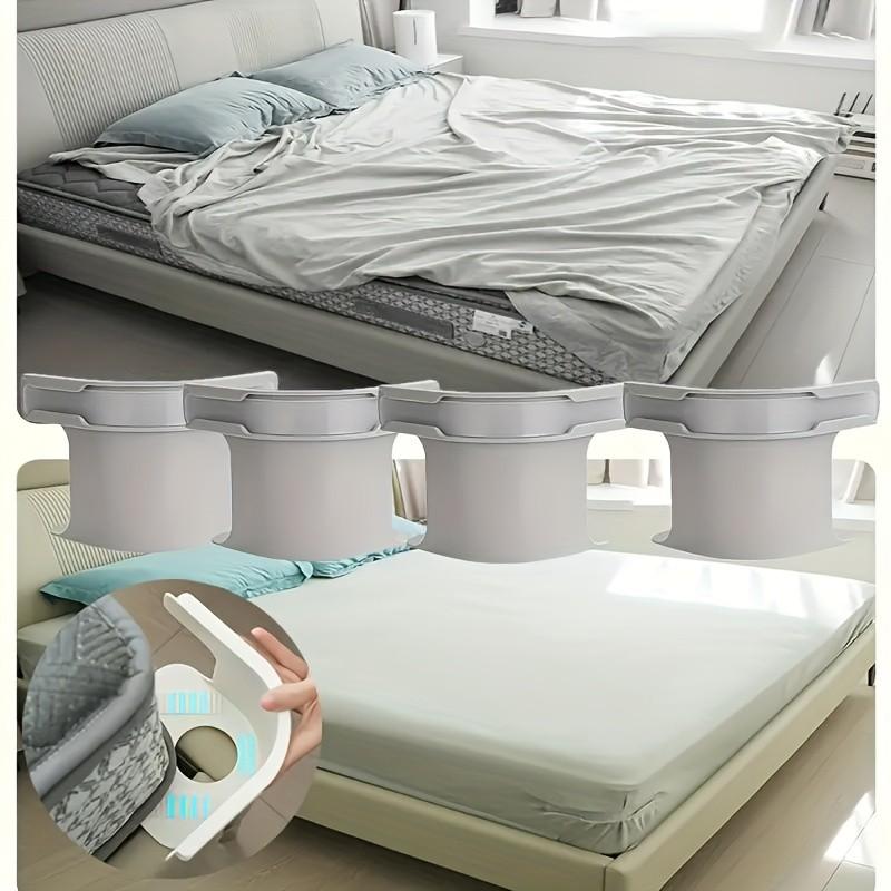 4 Packs Durable PP Plastic Corner Bedsheet Holders with Adjustable Clips, Secure Grip for All Mattress Sizes, Compact Design Prevents Wrinkles & Bulk Under Bedding, White/Gray, Bed Accessories, Wrinkle Prevention