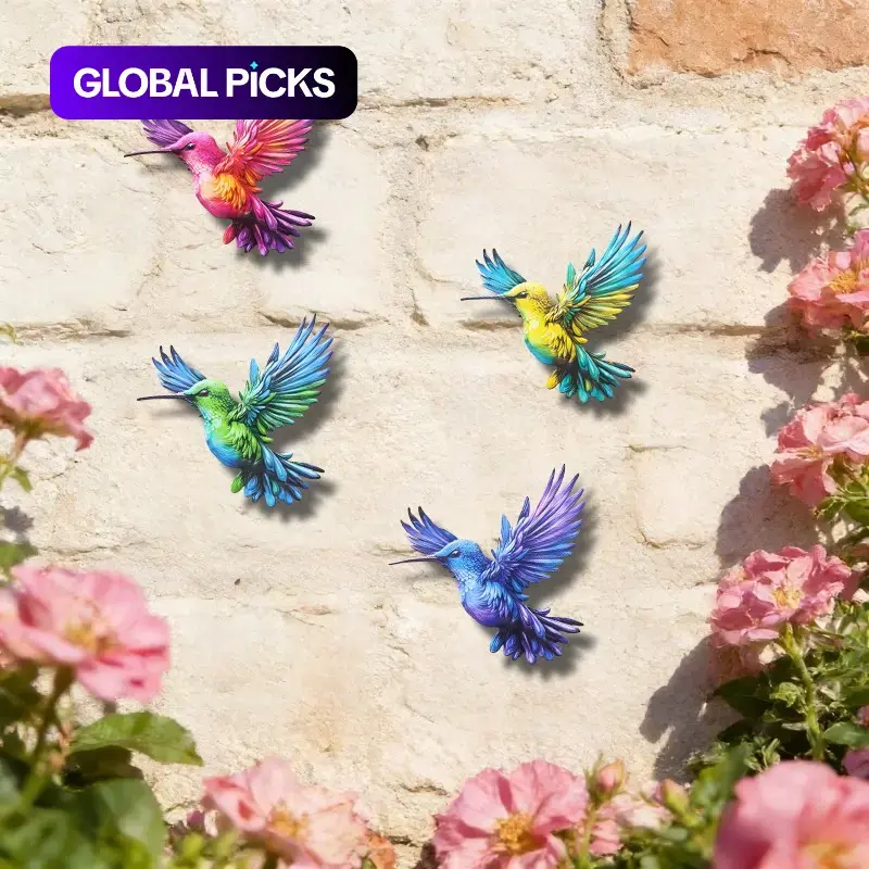 4-Pack Colorful Metal Hummingbird Wall Decor, Outdoor Garden Fence Ornament, Rust-Resistant Hanging Art, American Country Style #GLOBAL PICKS