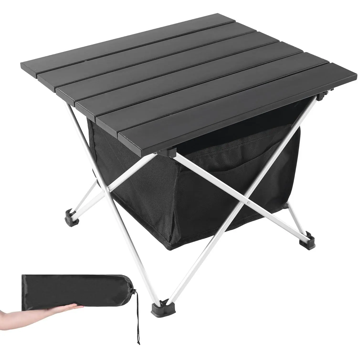 Portable Camping Table Ultralight Aluminum Camp Table with Storage Bag,Beach Table for Sand with Carrying Bag,Prefect for Outdoor,Picnic,BBQ,Cooking,Festival (Black with Storage Bag-S)