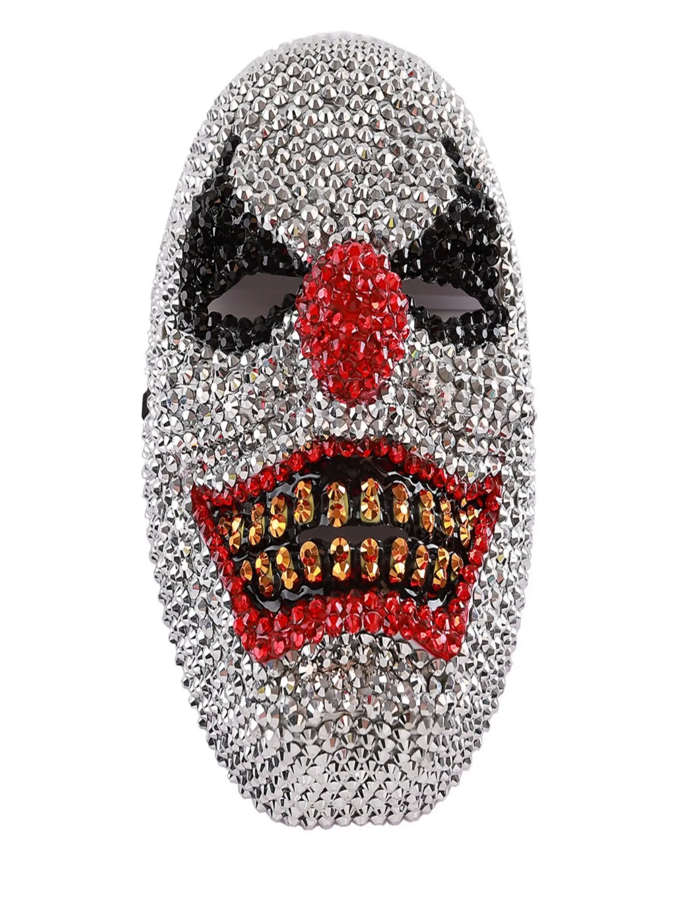 Silver Color Rhinestone Clown Mask, Shiny Full Face Costume Mask, Nose, Eye Decor, Gold Tooth Design, Halloween, Party, Stage Performance, Festive Party Accessory
