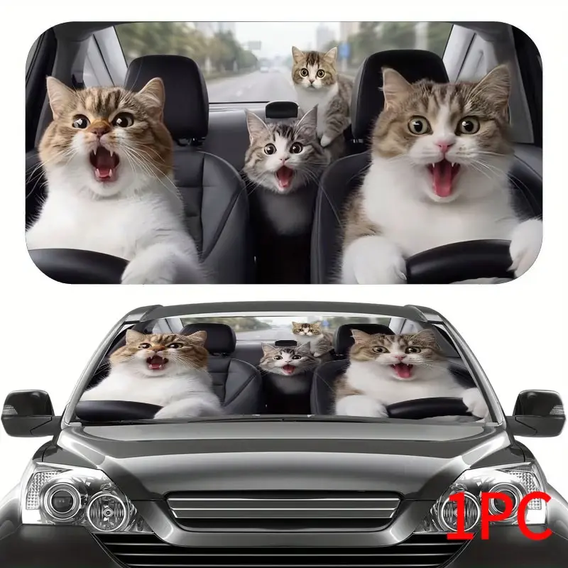 Funny Cat Sun Visor for Car, UV Protection, Foldable, Keeps Vehicle Cool, Fun Car Accessory, Fits Sedan, Suv, Off-Road Vehicles
