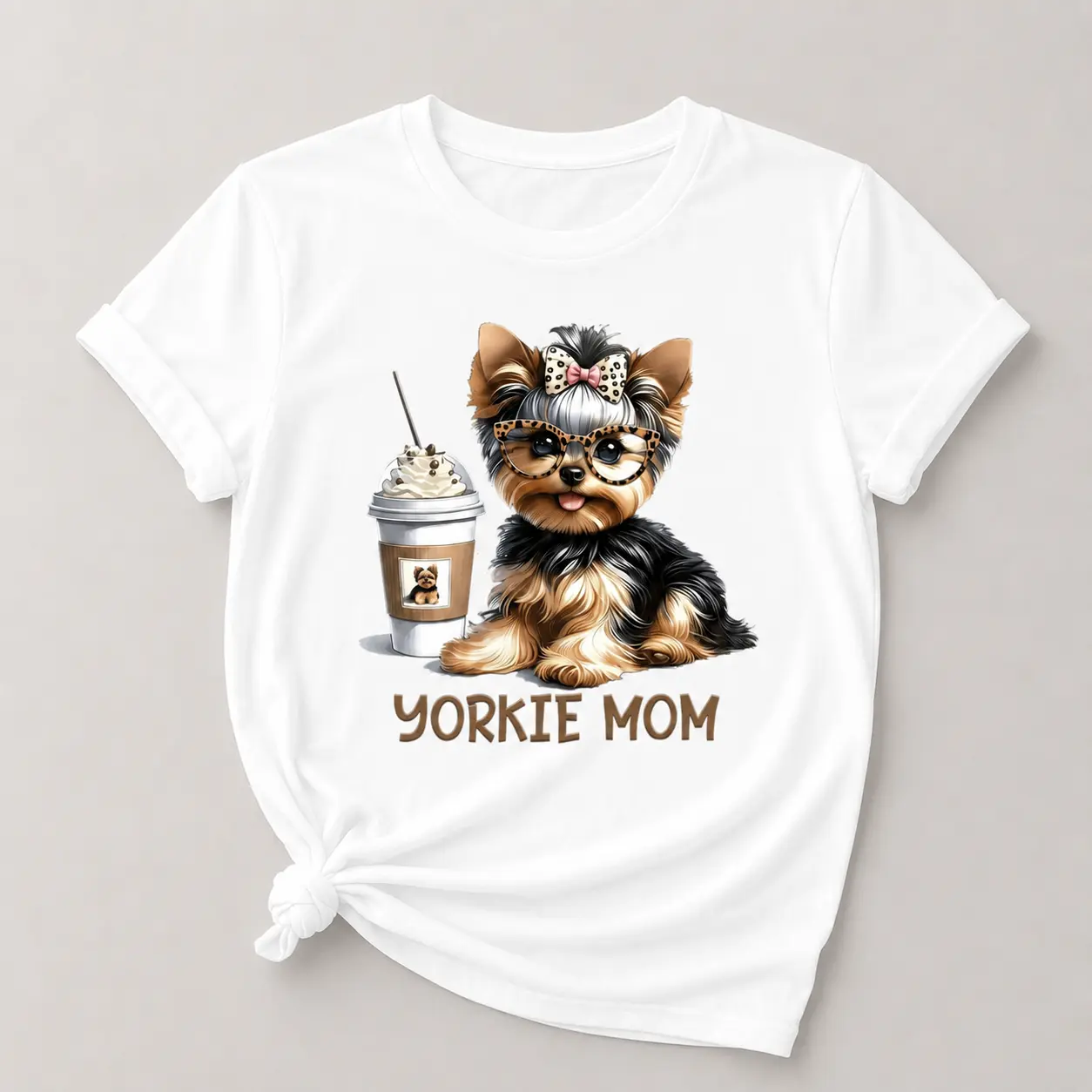 Women Yorkshire Terrier Mother Graphic Print Tee, Popular Trendy Casual Vintage Cute Printed T-shirt, Worth Buying Yorkie Mom Streetwear Top, Ideal Gift For Dog Enthusiasts