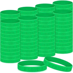 200 count Mental  Awareness Green Ribbon  Bracelets Liver Cancer Kidney  Awareness Rubber Wristbands Hope Strength Faith Love Motivational Bracelets for Adults Gifts