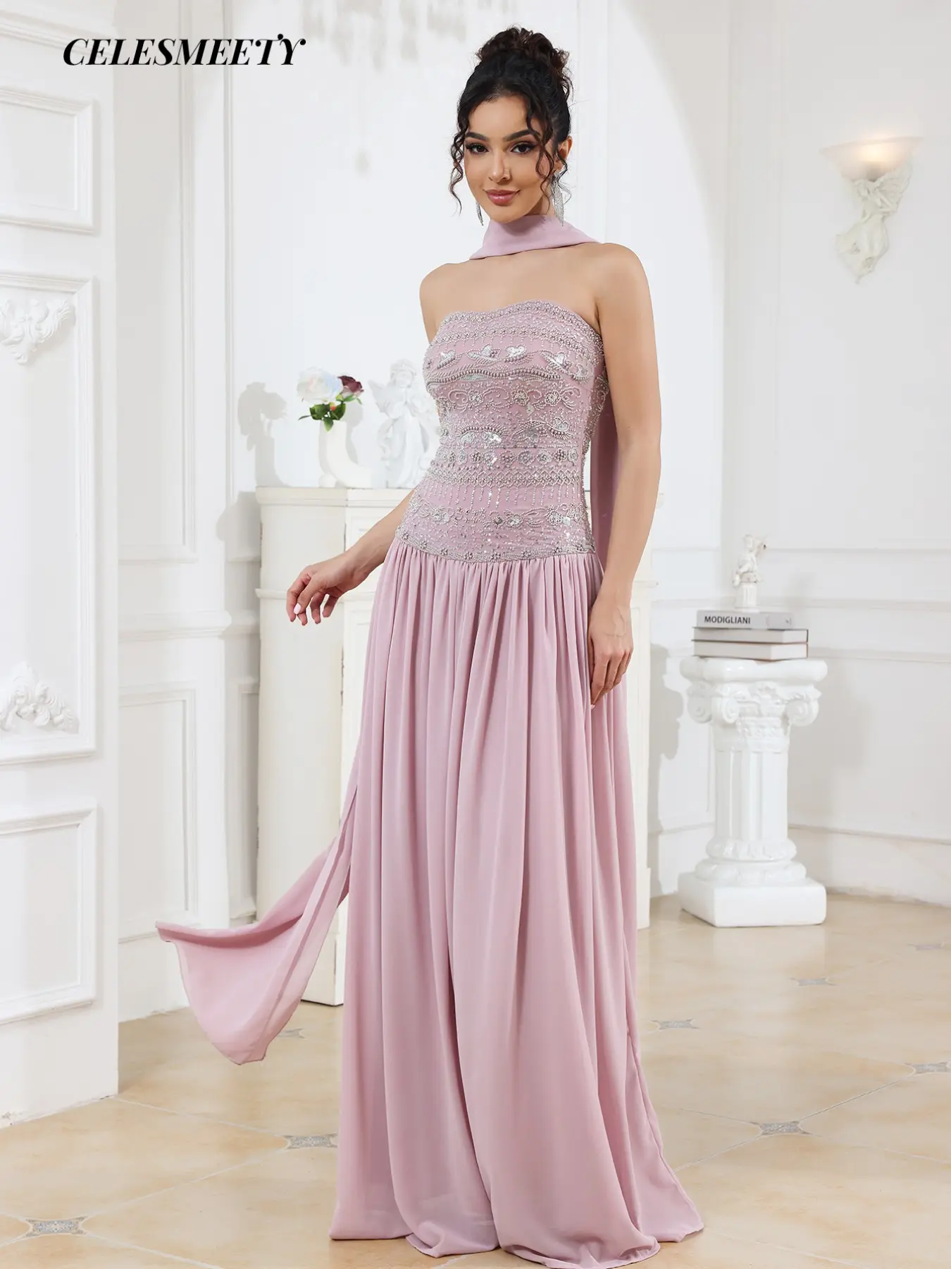 Celesmeety Women's Strapless Sequin Dress, Elegant Luxurious, Perfect for Weddings and Parties, Slim-Fitting, Casual Wear