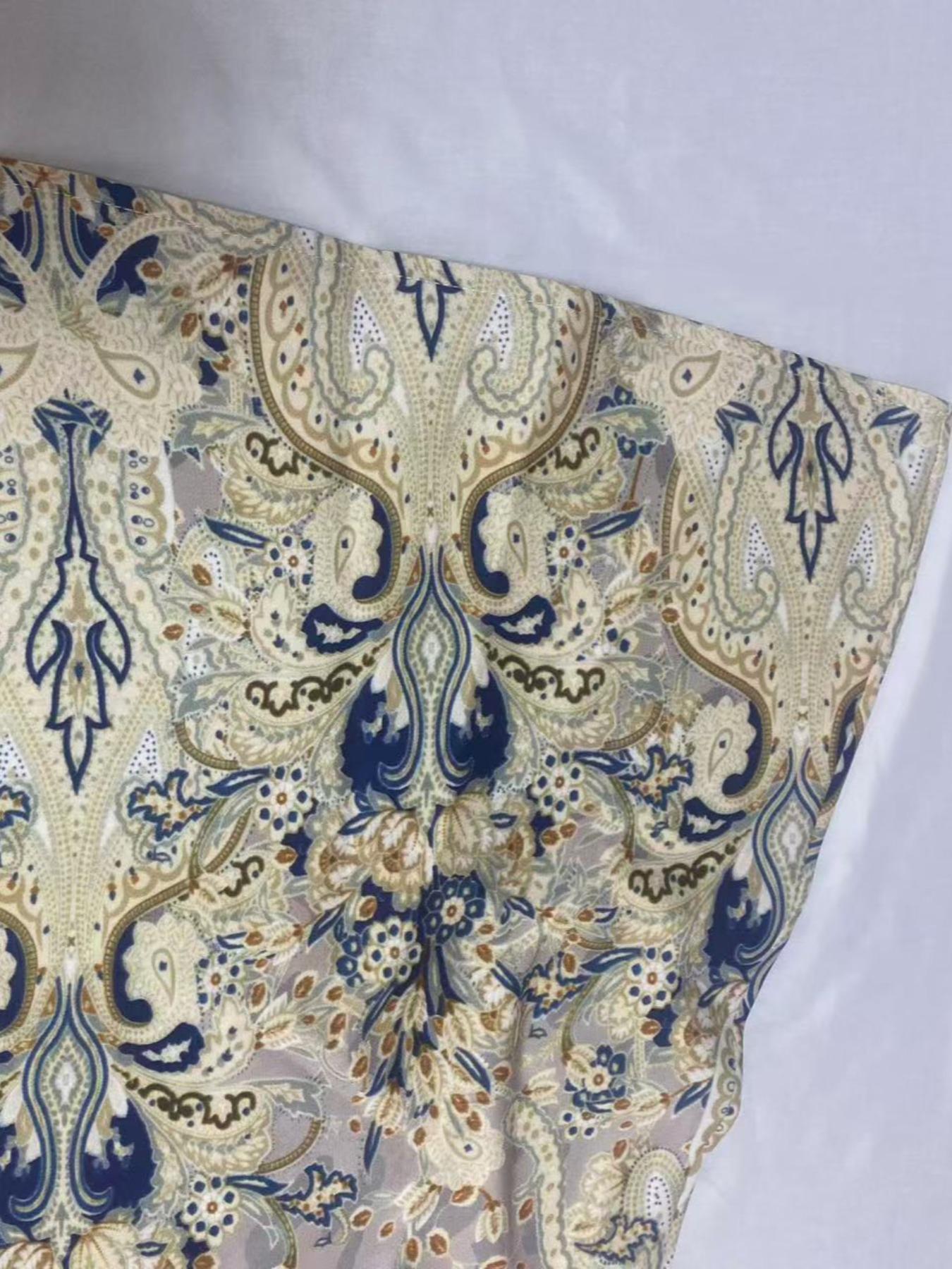 Women's Traditional Ethnic Pattern Faux Pearl Decor Long Dress, Boho Long Sleeve Round Neck Dress for Vacation Holiday Wedding Guest, Ladies Muslim Clothing for All Seasons