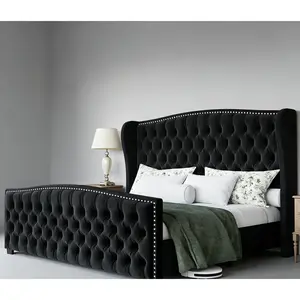[Summergarden][Fathersdaygift]  Modern Bed Frame with Wingback Headboard, Upholstered Bed Frame with Handmade Button Tufted & Nailhead, Wooden Slats Support/Luxury Bedroom Furniture/Queen/King/California King Size/Best Gift Ideas/Christmas Gifts