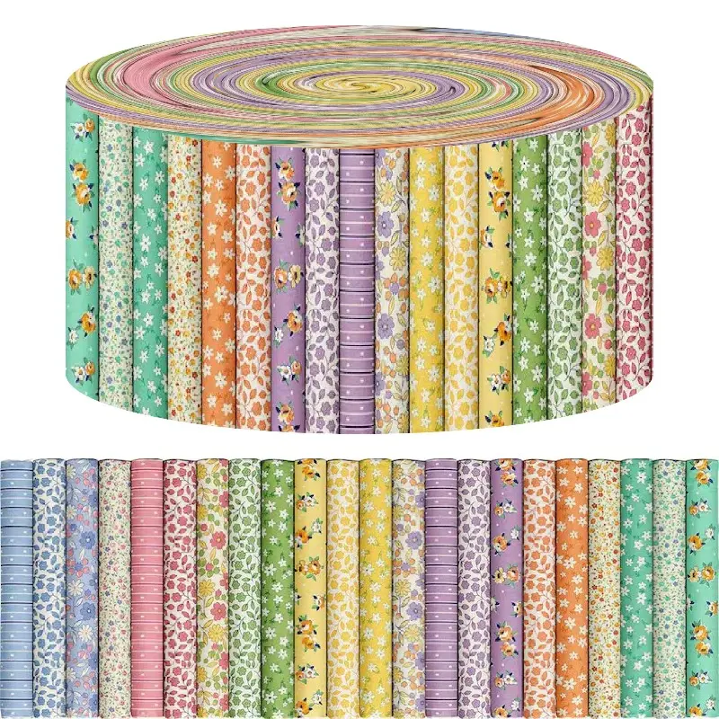 40PCS Garden Themed Precut Fabric Strips, 2.55x19.7 Inch Floral Botanical Quilting Fabric Bundle for DIY Patchwork, Sewing Crafts & Doll Clothes