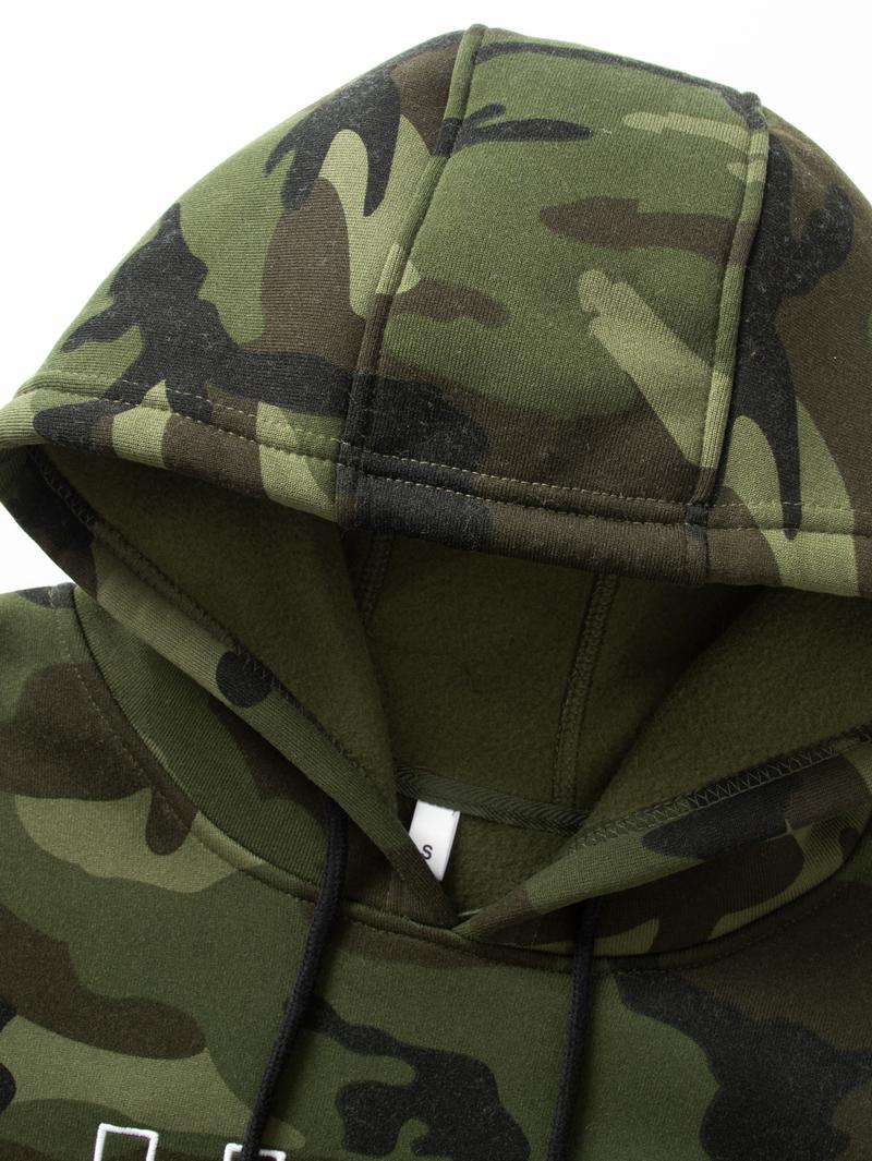 Men's Camouflage Hoodie Set Outdoor Casual Style with Adjustable Drawstring, Fits Snugly Around the Head. Top and Pants from the Same Series Feature Matching Camouflage Patterns. USA Letter Print Adds Trendy Style. Large Pocket on the Jacket and Drawstrin
