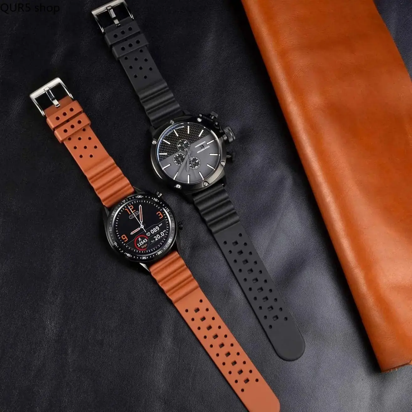 2026 upgraded men’s ventilated watch band made of premium FKM fluororubber, equipped with quick-release spring bars for easy swapping. Available in 20mm, 22mm, 24mm widths, breathable sweat-proof build suitable for sports, commuting and all-day daily wear