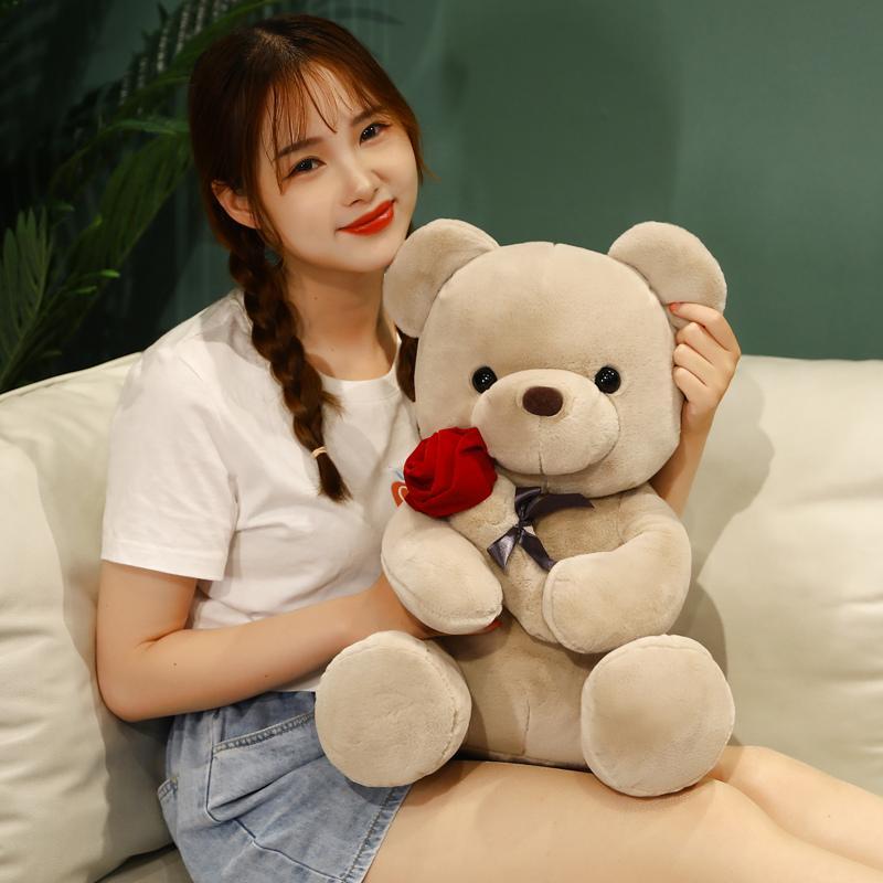 Rose Bear Plush Toy Soft Stuffed Plushies Home Sofa Throw Pillow Ornament Kids Favors Valentine's Day Gifts Wedding Party Decors