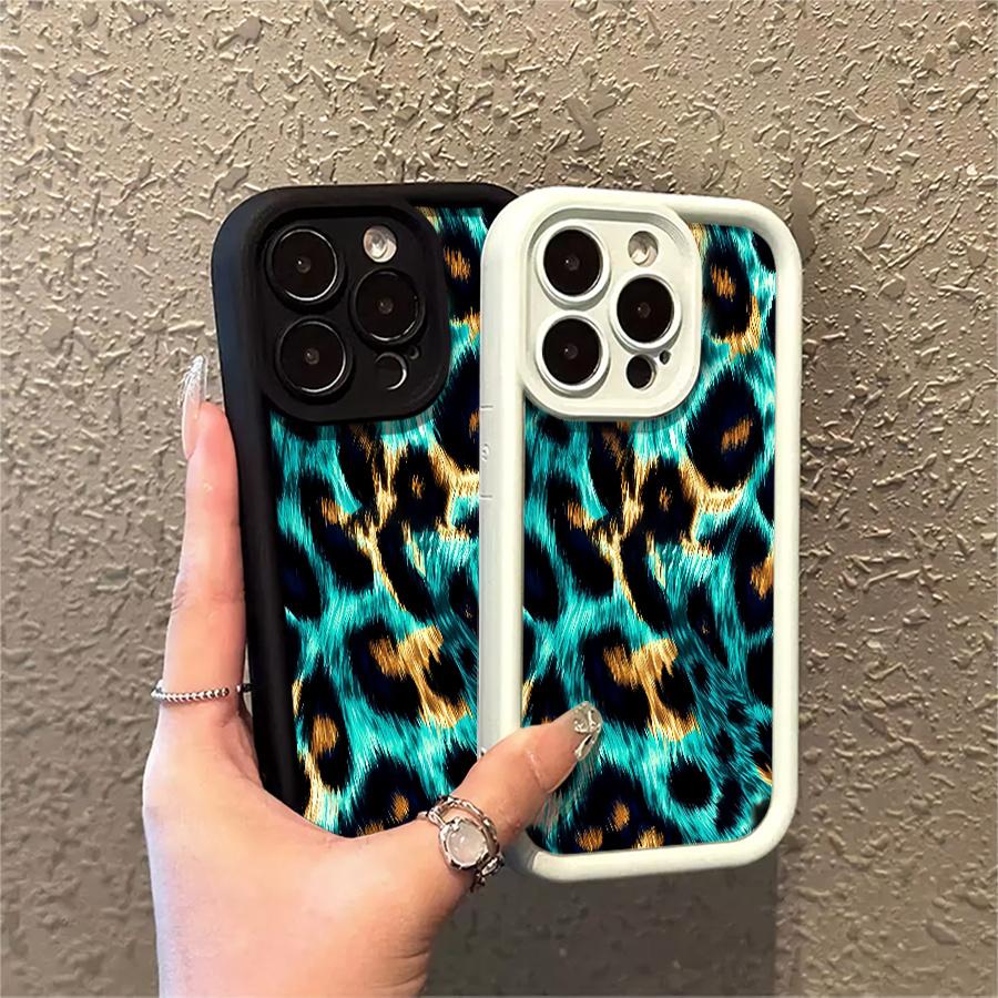 Phone Case: 1pc Turquoise Leopard Print Phone Case Suitable for Apple iPhone 17 E Air Pro ProMax iPhone16 15 14 Plus 13 12 Mini 11 X XS XR Shock Proof All Inclusive Lens Protection Personality Fashion You Can Give It
