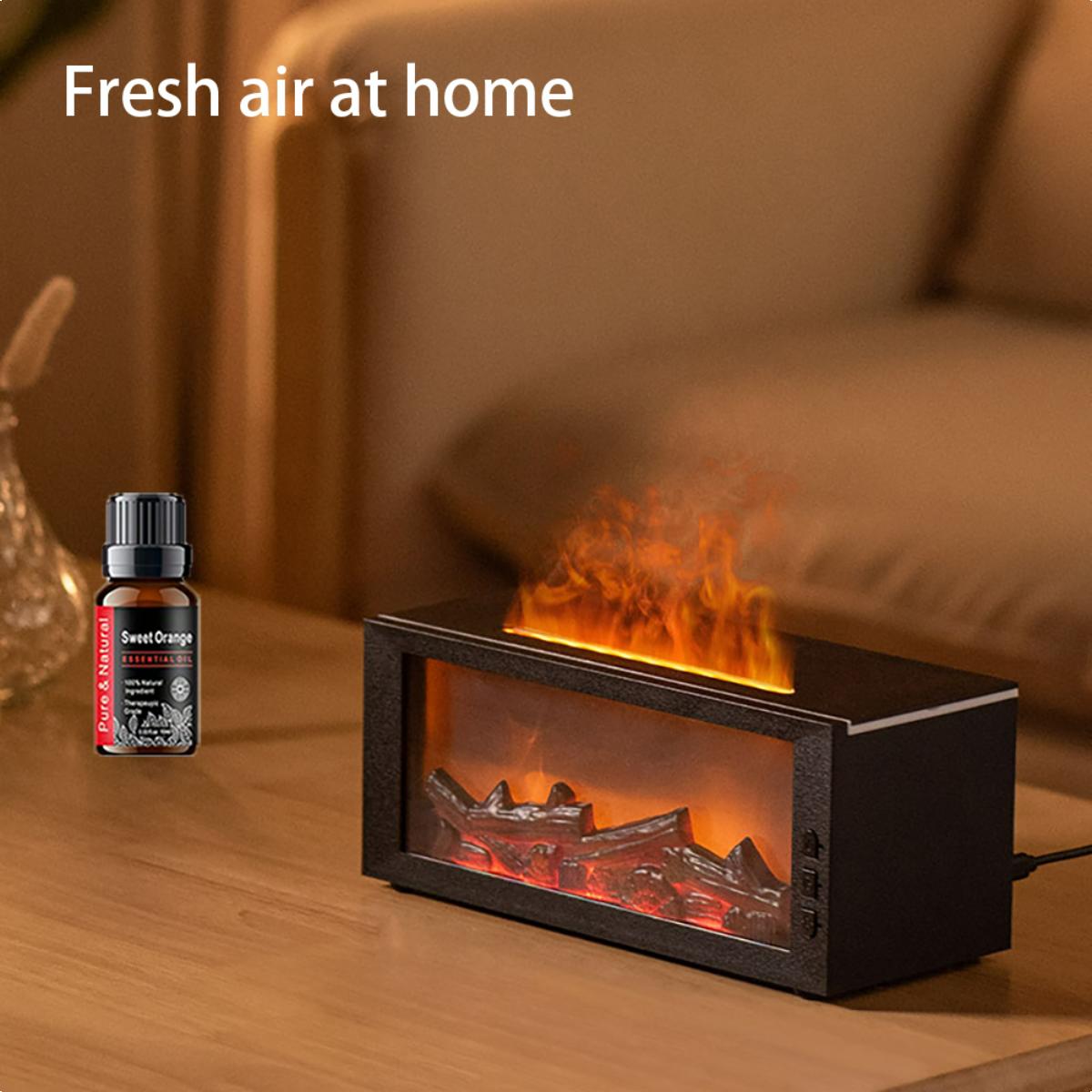 Colorful Flame Fireplace Aroma Diffuser 300ml Waterless Auto-Off Air Humidifier with Timer Remote Control for Home Bedroom Gift