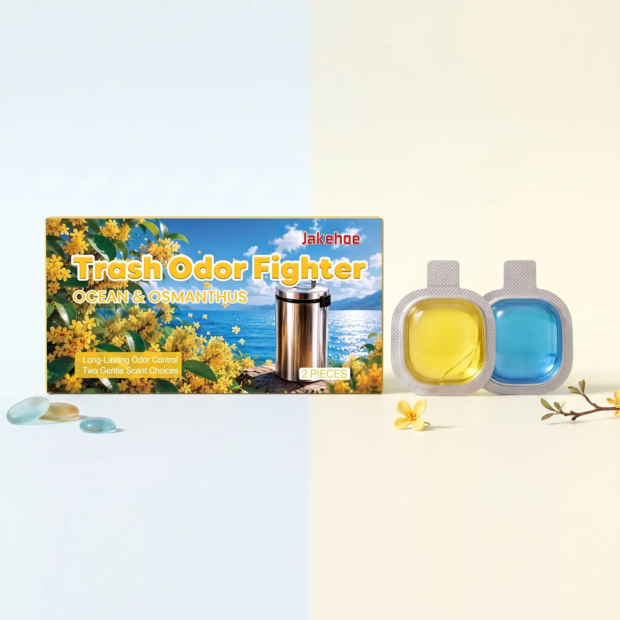 Easy-To-Use Trash Odor Fighter (2pcs), Ocean and Osmanthus Scent, Fresh Fragrance, Gentle Deodorizing, Daily Use, Compact Size, Suitable for Garbage Disposal Bin