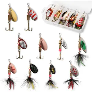 10Pcs Rooster Tail Metal Spinner Bait Kit With Portable Tackle Box, Weighted Hard Spinner Lures Sharp Treble Hooks For Bass Trout Salmon Pike Freshwater Saltwater